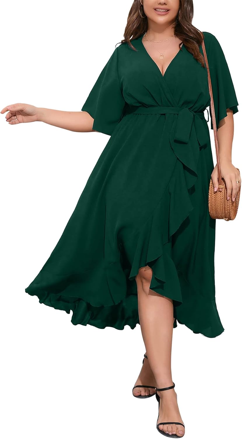 SCOMCHIC Plus Size Maxi Dress with Ruffle High Low Design