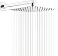 Chrome Rain Shower Head 12 in Square with 16 in Arm - Powerful
