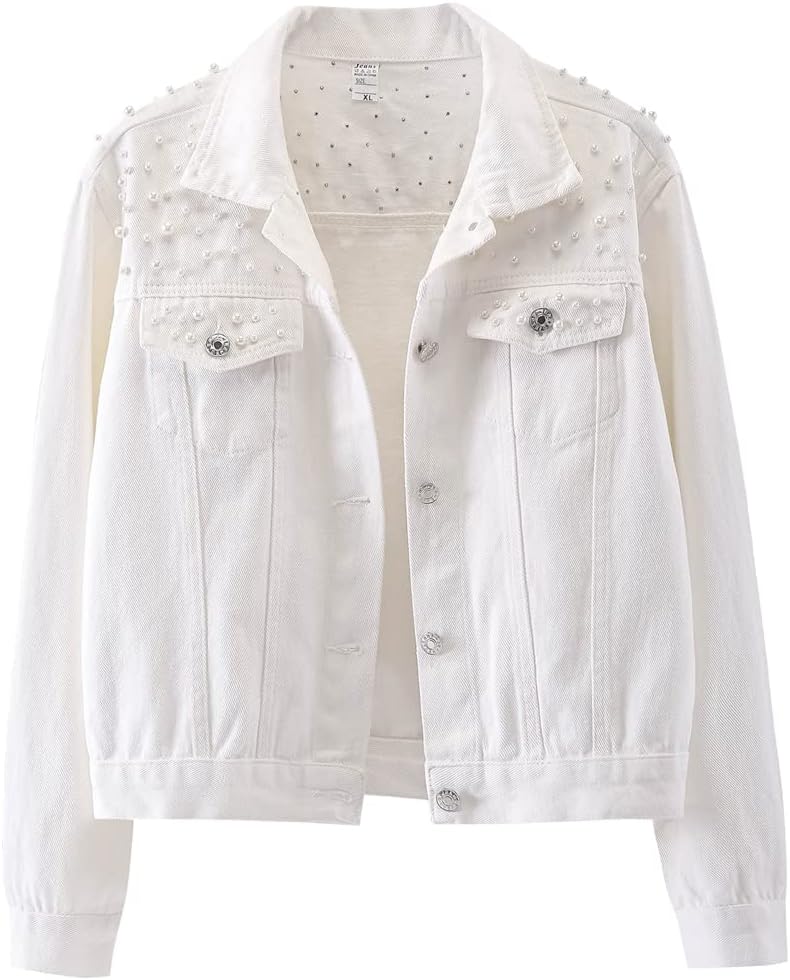 Kedera Women Oversized Denim Jacket with Pearl Beading Design
