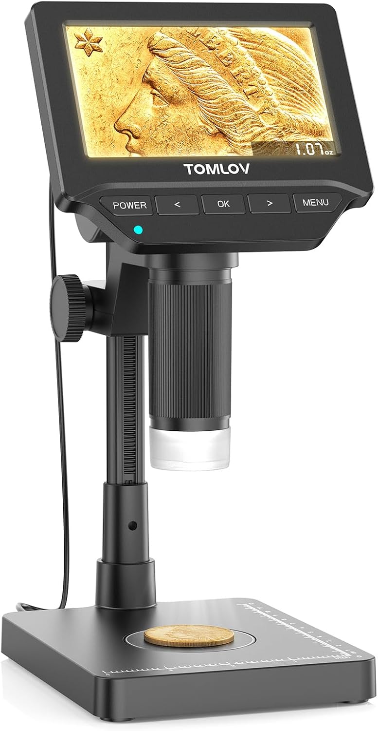 TOMLOV DM4W Microscope with Scale for Coin Collectors and Jewelers