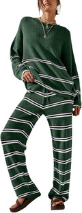EVALESS 2 Piece Striped Knit Sweater Set for Women - Cozy Loungewear