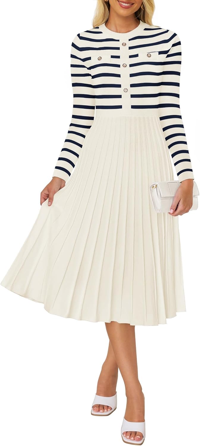 Stylish Womens Long Sleeve Striped Midi Dress for Every Occasion