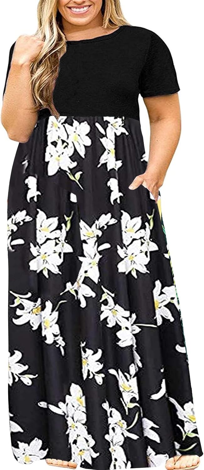 Kancystore Women's Plus Size Maxi Dress with Pockets for Summer