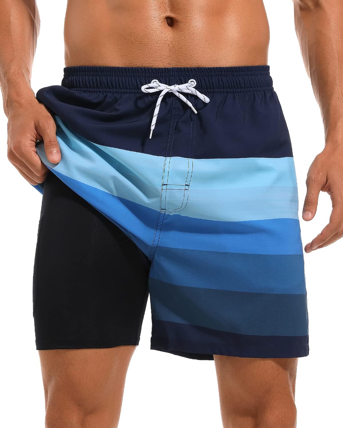 SILKWORLD Mens Swim Trunks with Compression Liner for Comfort