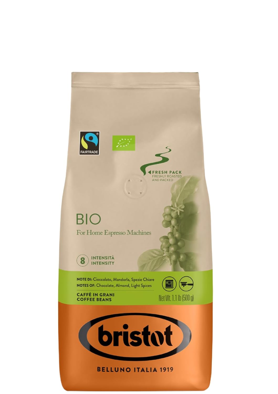 Bristot Bio Organic Italian Espresso Beans 500g - Medium Roast