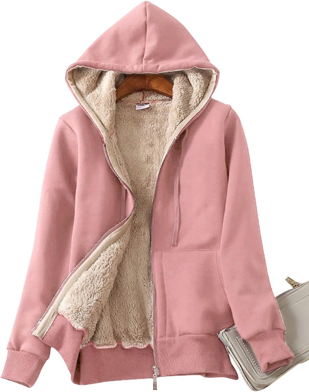 Yeokou Women's Casual Full Zip Up Sherpa Lined Hoodie Jacket