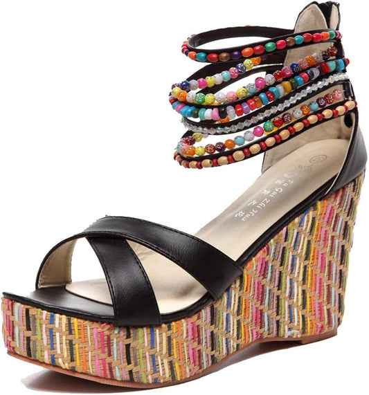 Getmorebeauty Women's Wedge Sandals With Pearls for Style