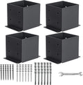 6x6 Post Base 4 Pcs Post Brackets Kit - Heavy Duty Black Powder-Coated