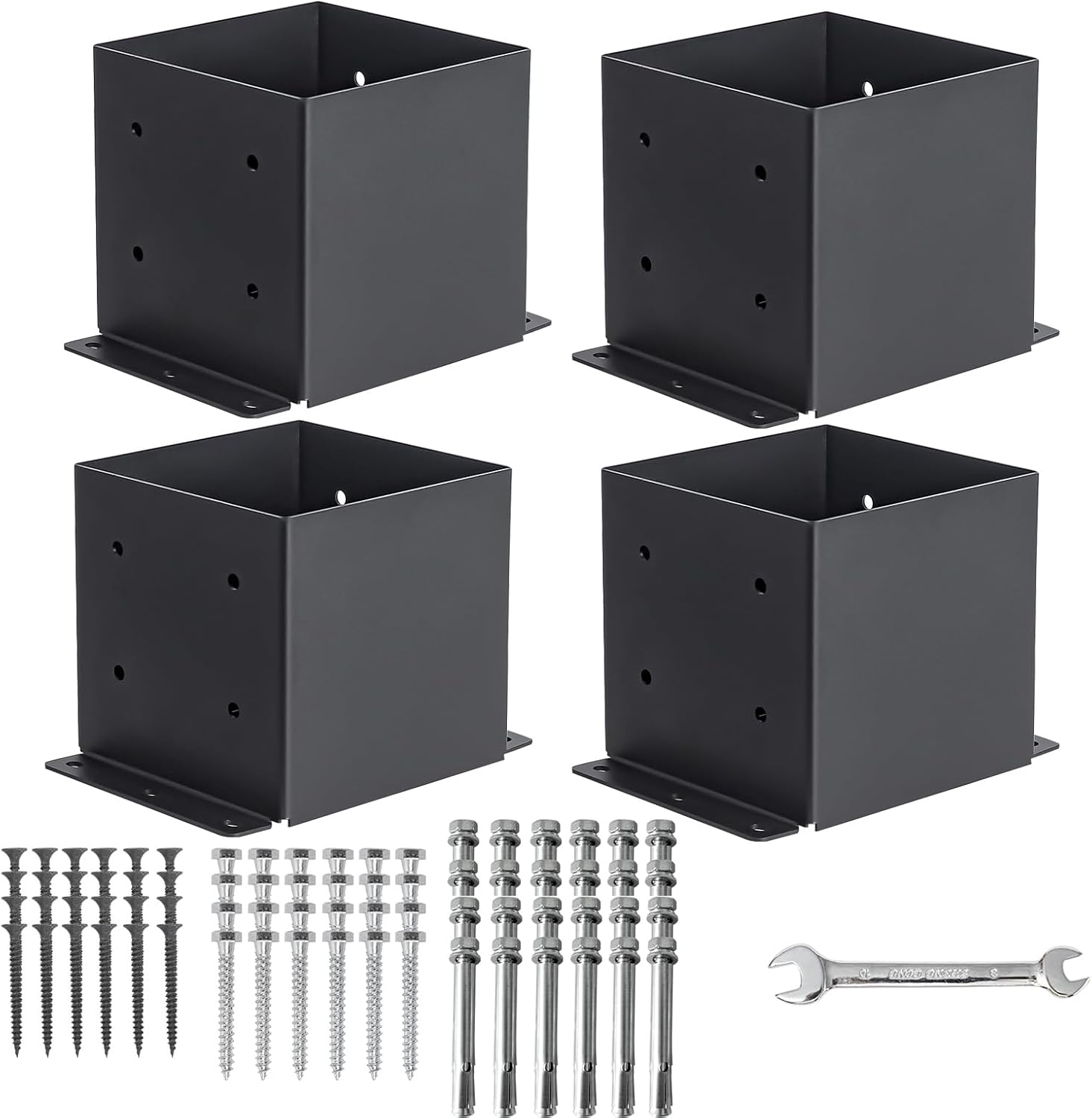6x6 Post Base Kit - Heavy Duty Black Metal Post Brackets