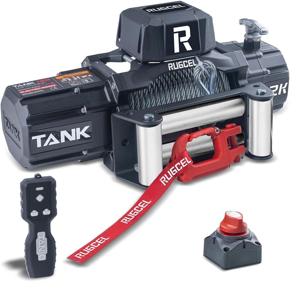 RUGCEL 12000lb Waterproof Electric Steel Rope Winch for Trucks