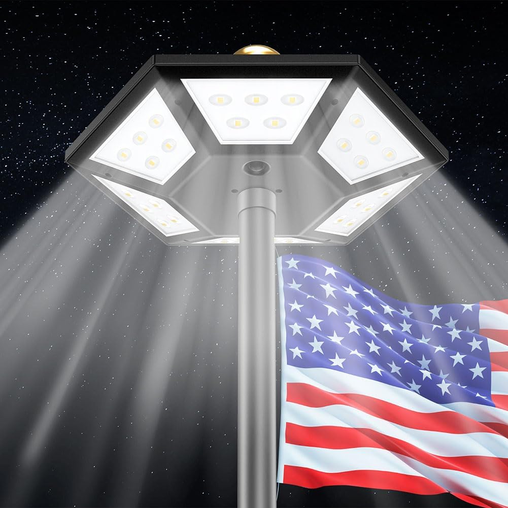 Solar Powered Flag Pole Light with 2000 Lumens for All Weather