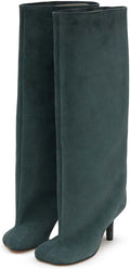 Women's Knee High Nude Suede Wide Calf Stiletto Boots (Style NWX9)