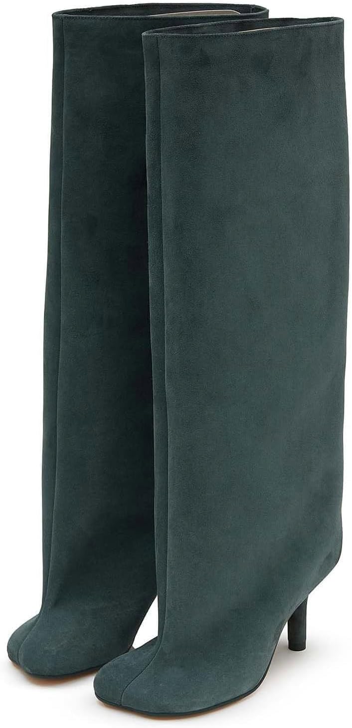Women's Knee High Boots in Nude Suede for Wide Calf Comfort