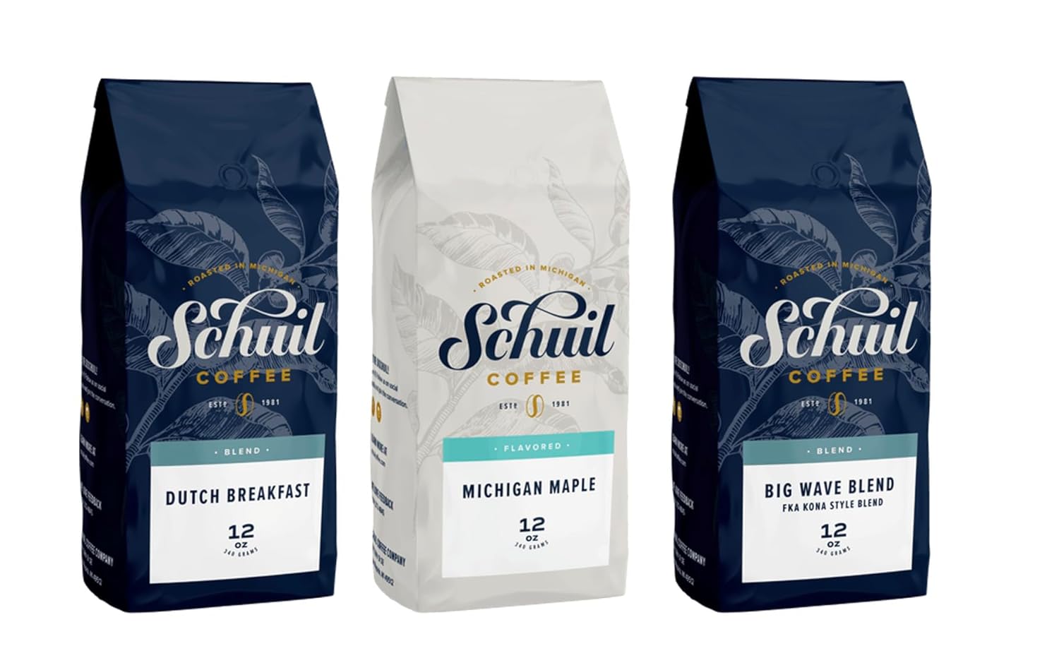 Michigan Maple, Big Wave Blend & Dutch Breakfast Blend Coffee