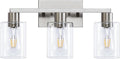 3-Light Brushed Nickel Vanity Light with Clear Glass Shades - Classic