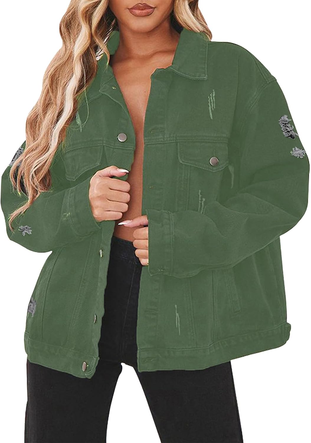 Stylish Distressed Jean Jacket for Women - Oversized Denim Coat