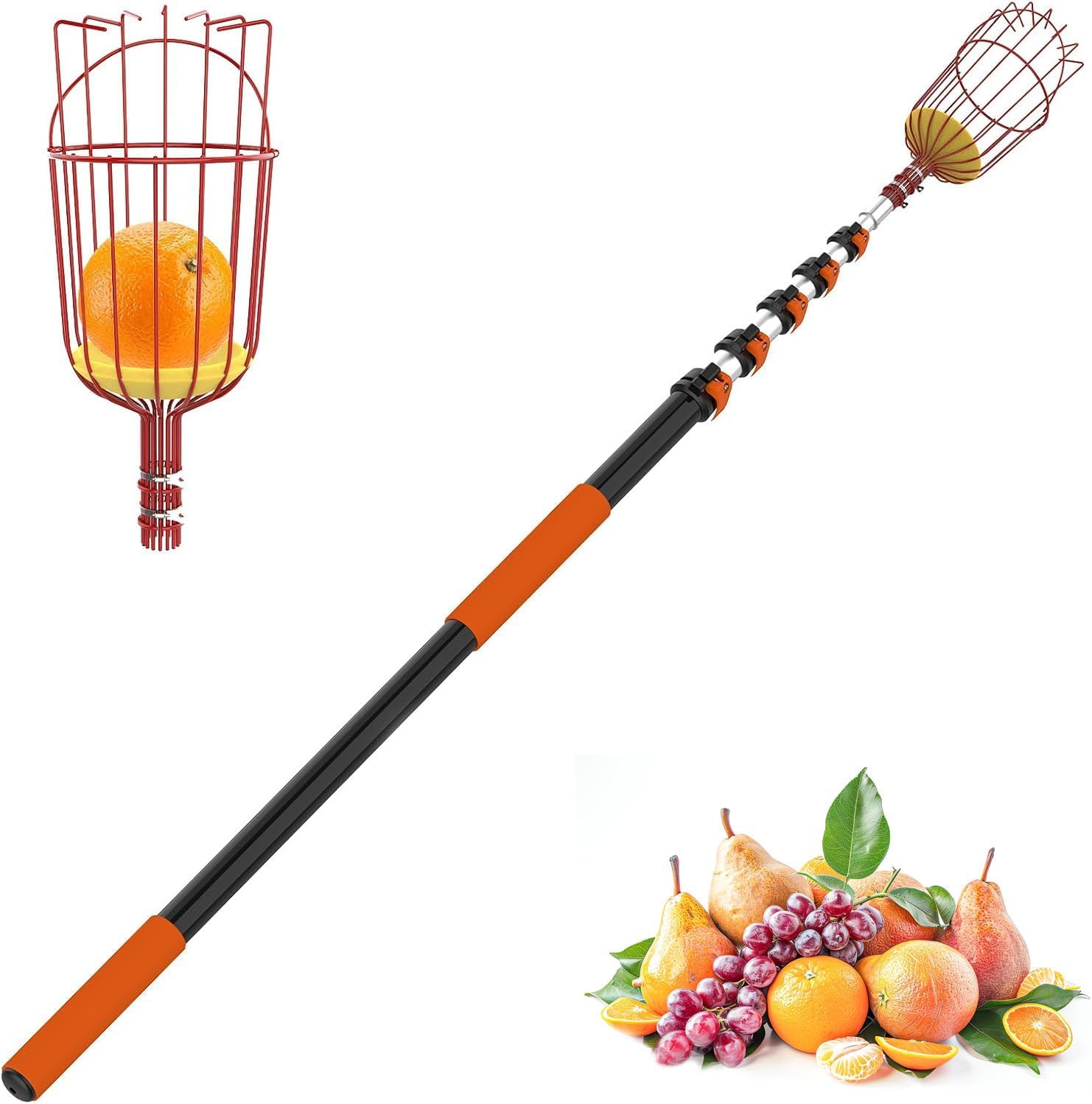 30FT Reach Fruit Picker Pole with Basket for Easy Harvesting