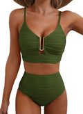 Women High Waisted Textured Bikini Set - U-Wire Cutout
