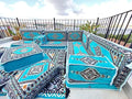 Light Blue Floor Cushions L Sofa Set - Comfortable Turkish Seating