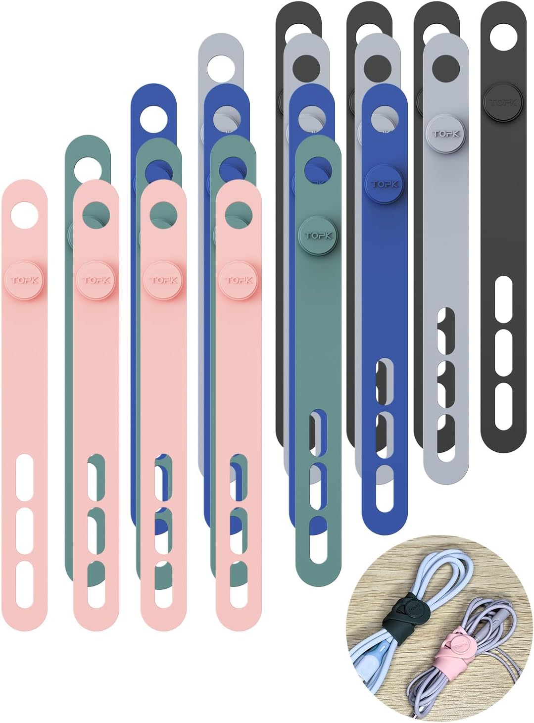 Reusable Cable Ties x20, Eco-Friendly Silicone for Tidy Cords!