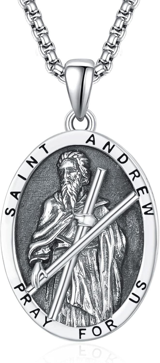 925 Sterling Silver Patron Saint Medals Amulet Necklace for Men