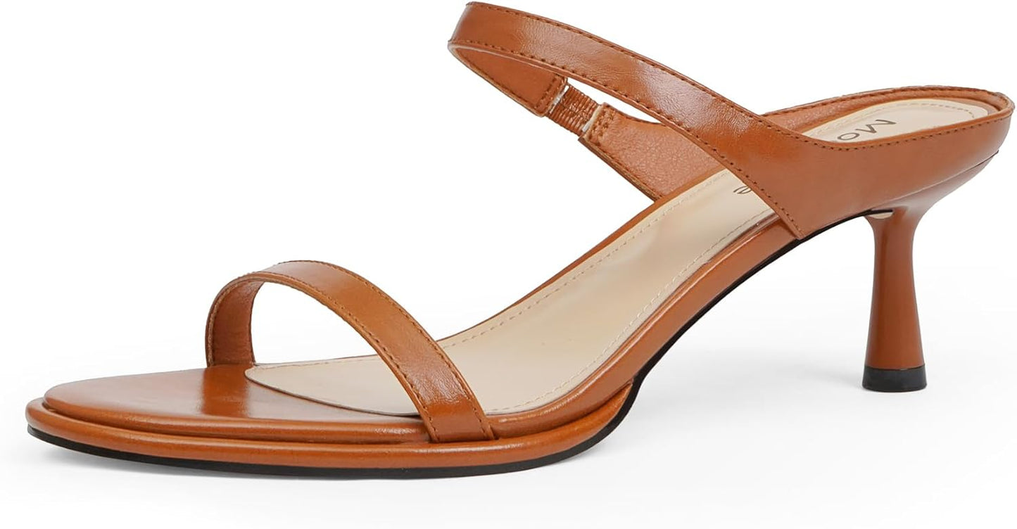 Modatope Two Strap Heeled Sandals for Women with Kitten Heel