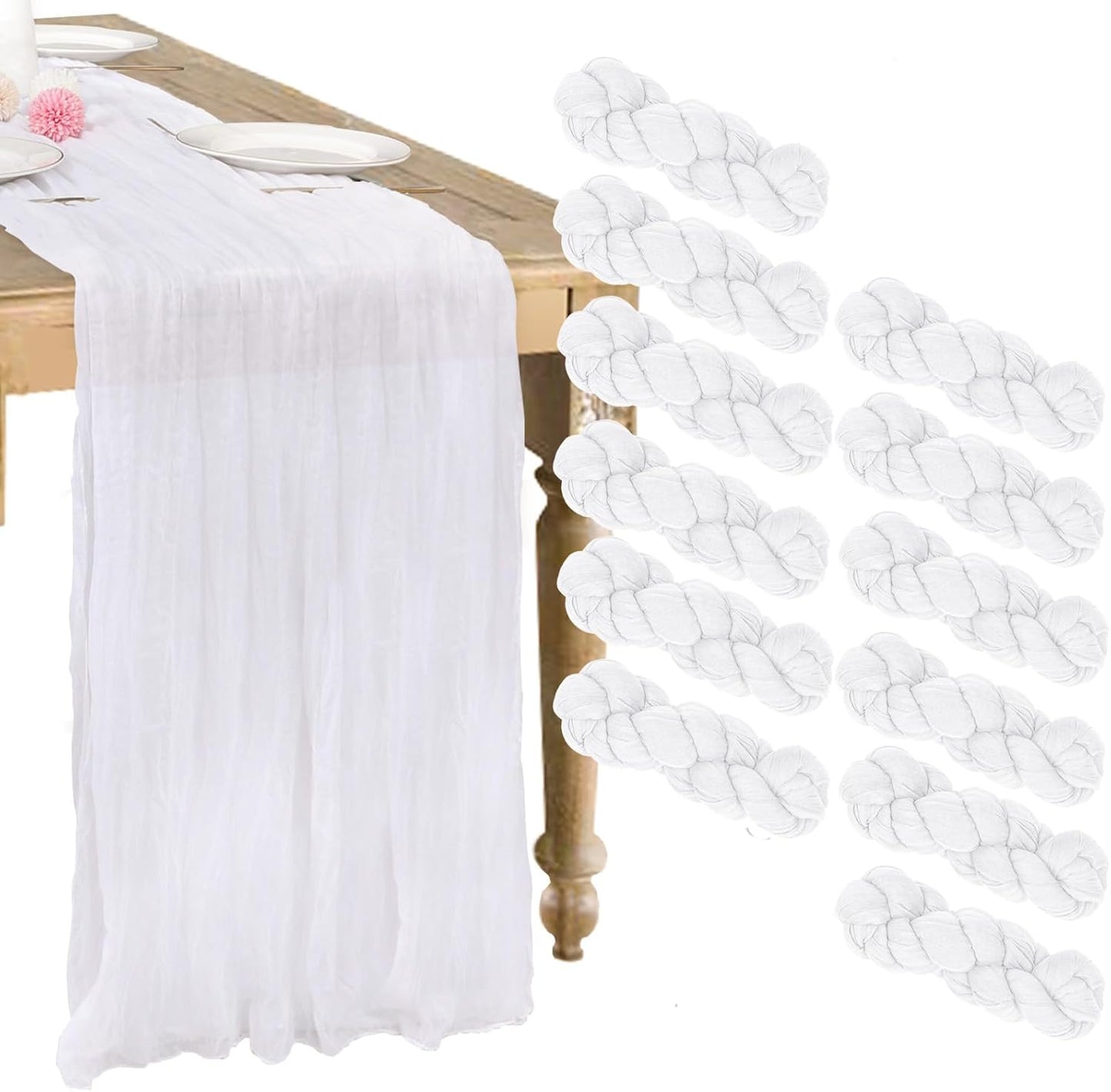12 Pack White Cheesecloth Table Runner for Elegant Decor