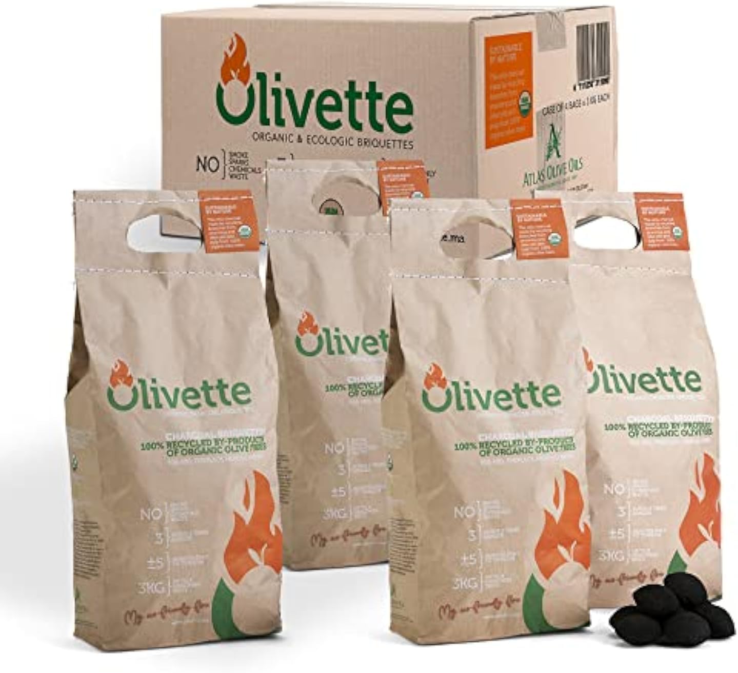Organic Charcoal Briquettes for Grilling by Olivette - Eco-Friendly