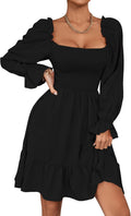 LYANER Women's Square Neck Lantern Sleeve Ruffle Shirred