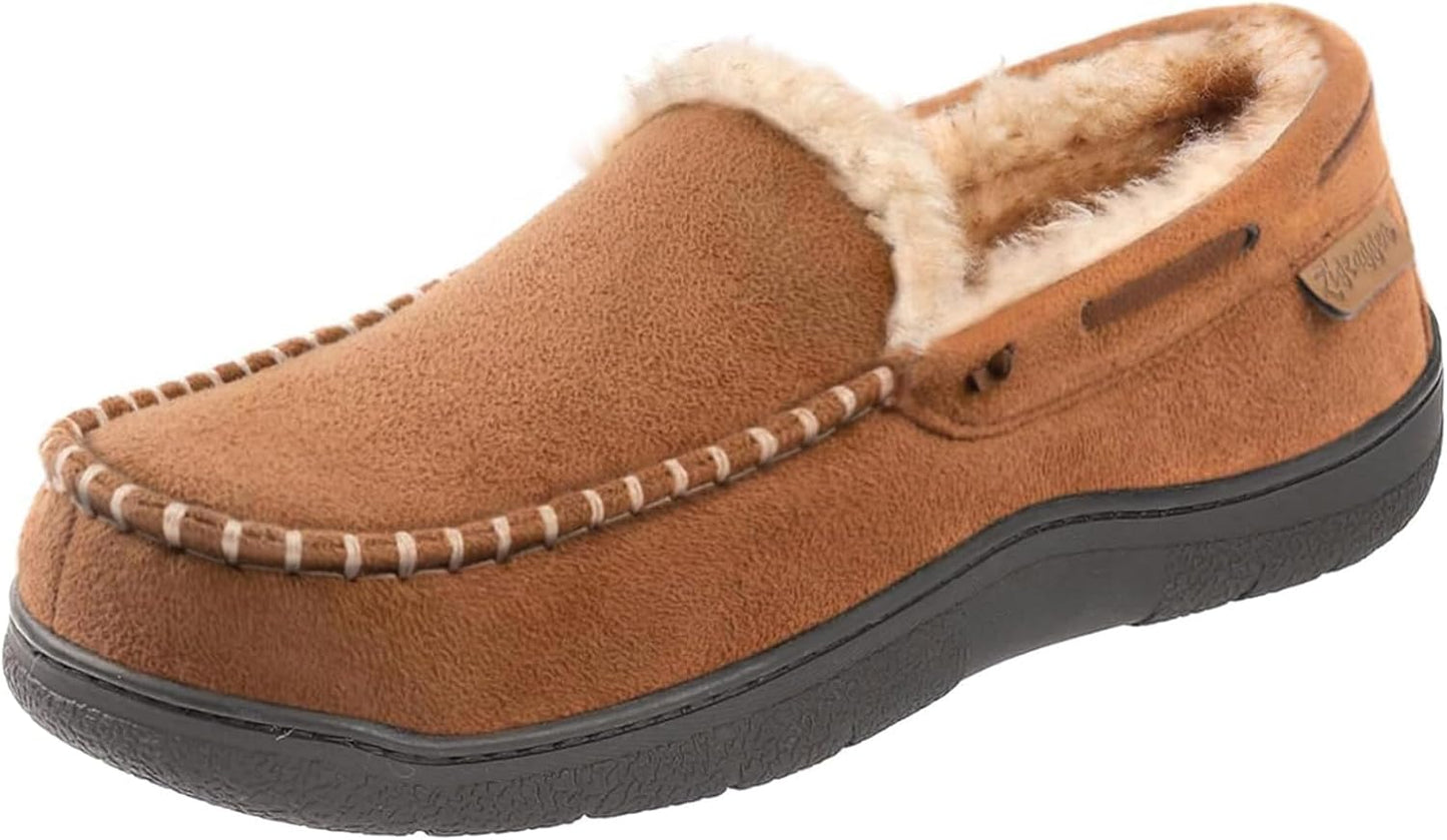 Zigzagger Men's Moccasin Slippers with Memory Foam Comfort