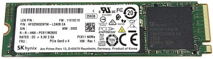 Hynix SK SSD 256GB PC611 M.2 2280 PCIe Gen3 x4 NVMe Drive