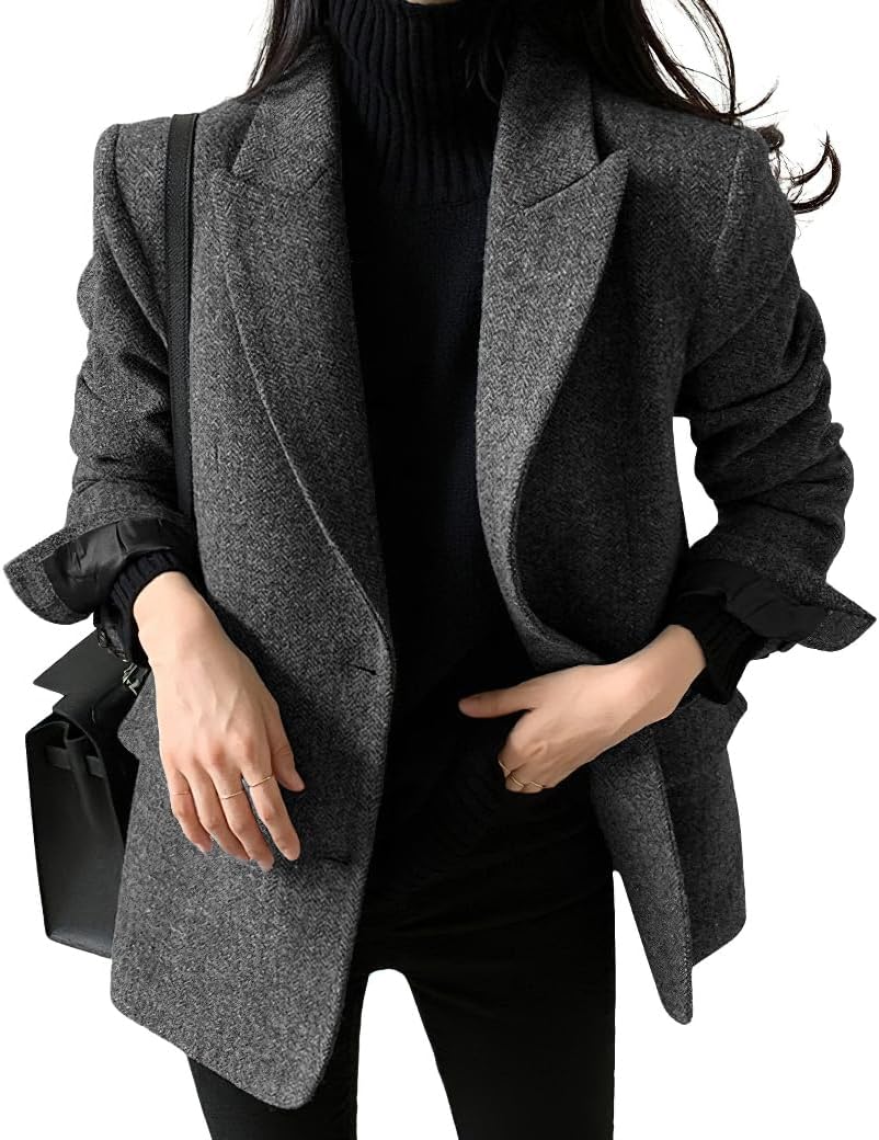Chouyatou Womens Fall Winter Wool Blend Blazer Jacket Review