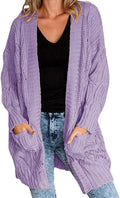 Women Long Sleeve Plus Size Cable Knit Cardigan - Open Front Cozy