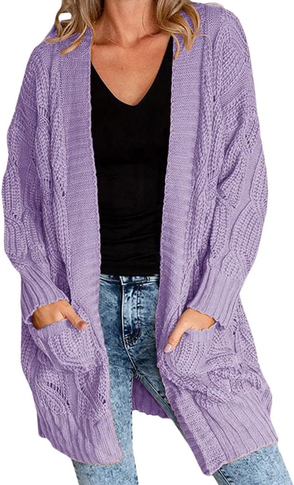 Miladusa Women's Plus Size Long Sleeve Cardigan Sweater with Pockets