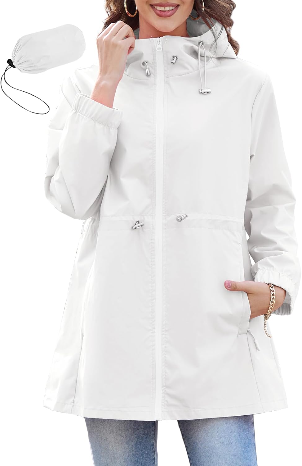 Packable Rain Jacket for Women - Lightweight Waterproof Windbreaker