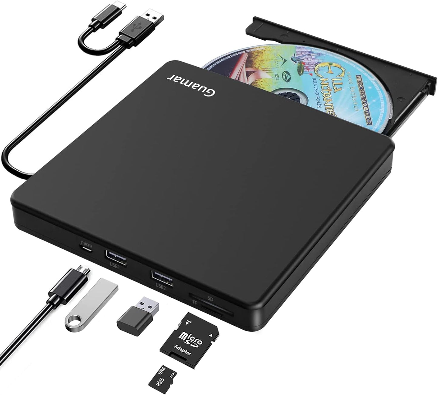 Guamar Portable CD/DVD Drive with Multi-Port Connectivity