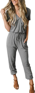 Jumpsuits for Women Grey Short Sleeve Romper - Summer Travel Essential