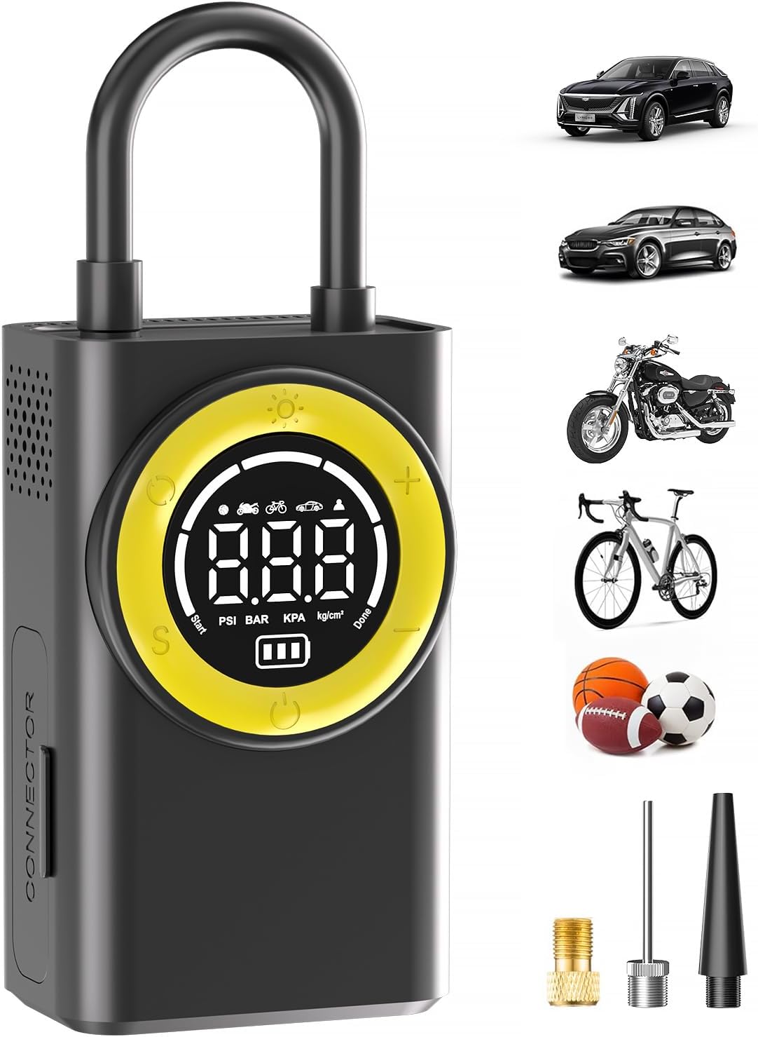Portable Tire Inflator with Digital Gauge & LED Light for Cars