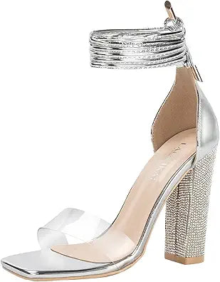 LALA IKAI Womens Gold Rhinestone High Heels Sandals for Glam