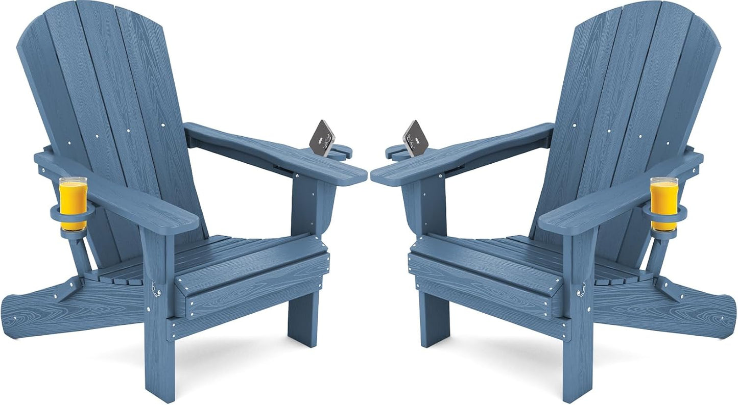 Folding Adirondack Chair Set of 2 - Durable HDPE Design