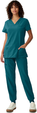 Women's V-Neck Scrubs Top & Cargo Pants Set - 10 Pockets, 4-Way style