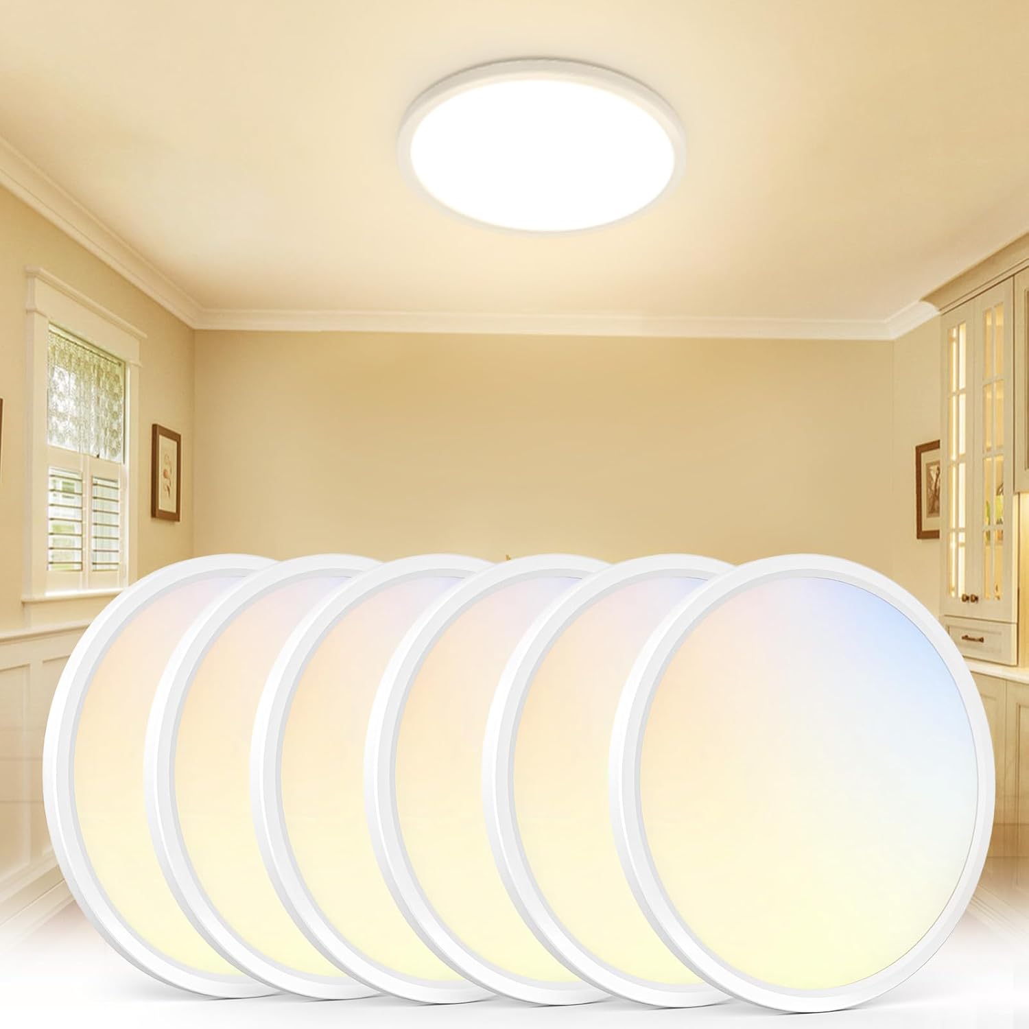 VOLISUN 6Pack 12in Dimmable LED Flush Mount Ceiling Light