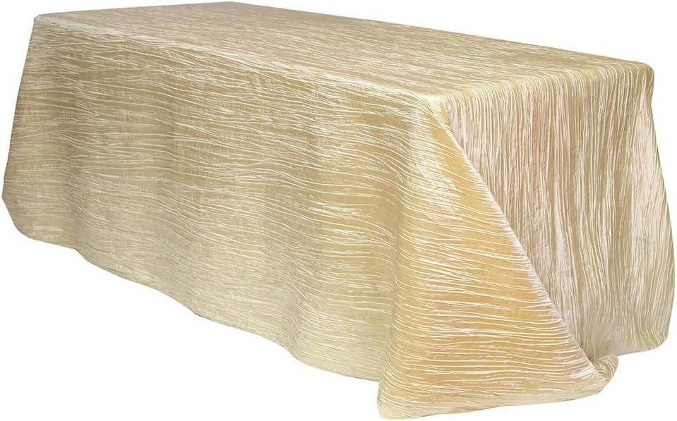 90 x 156 inch Champagne Crinkle Taffeta Tablecloth for Events