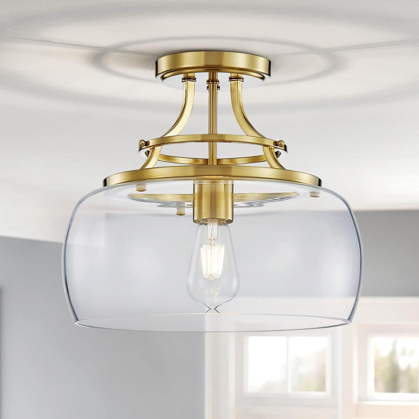 Rustic Farmhouse Industrial Round Semi-flushmount Ceiling Light