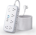 Flat Extension Cord 25 FT Surge Protector Power Strip - 10 Outlets, 4