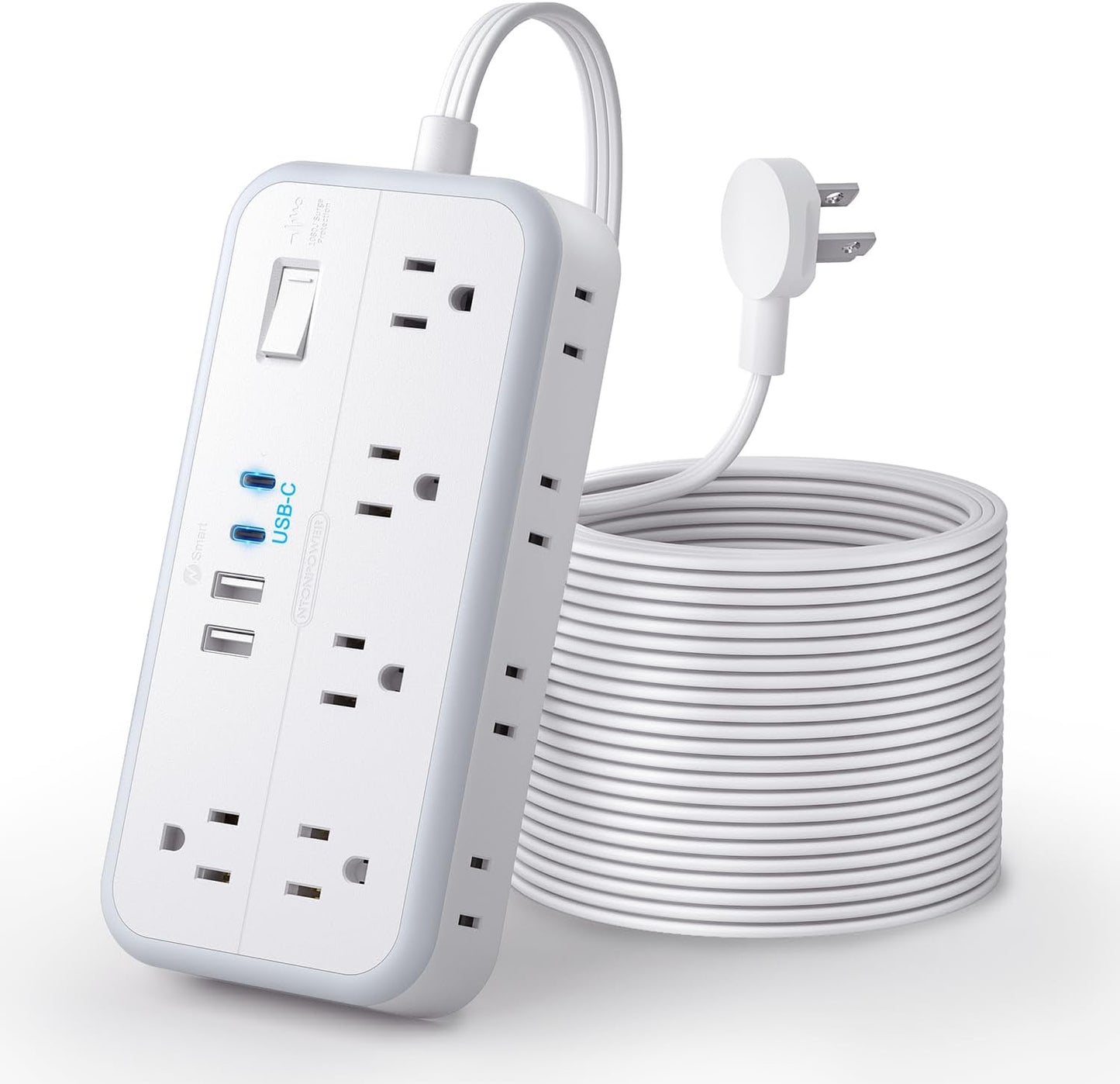 Flat Extension Cord 25 FT with Surge Protection and USB Ports