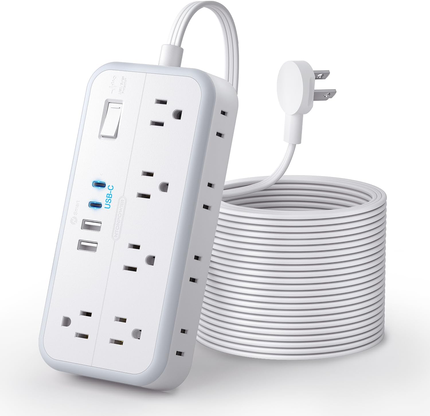 Flat Extension Cord 25 FT with Surge Protection and USB Ports