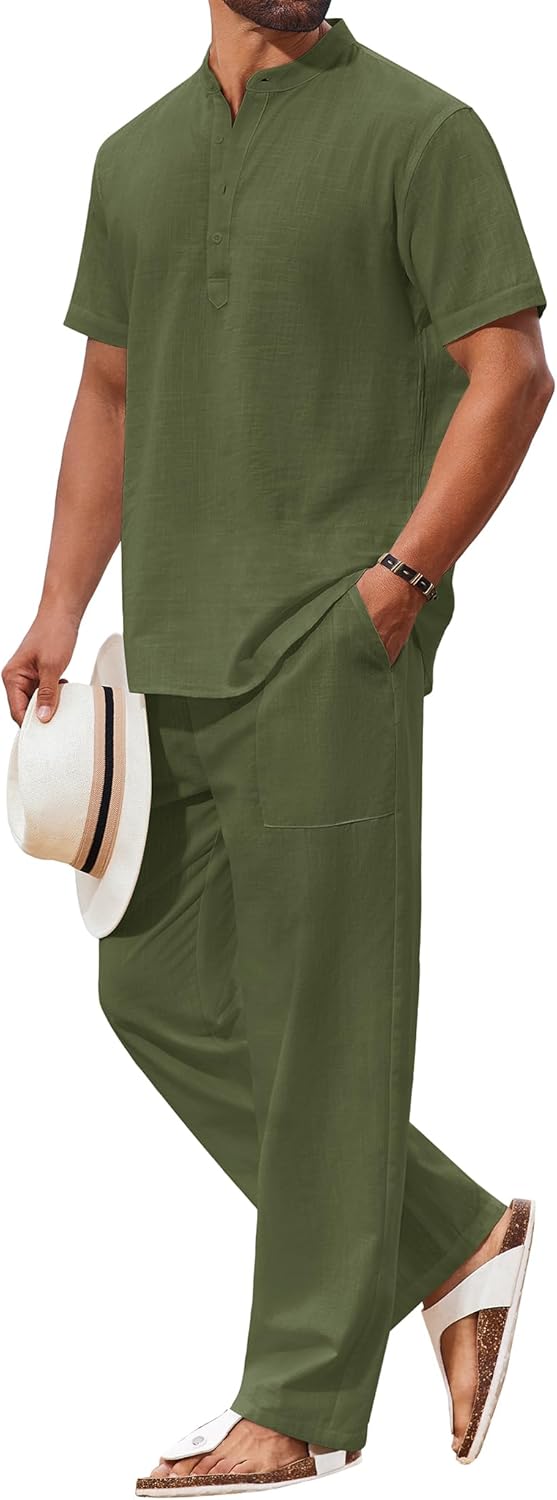 COOFANDY Men's Casual 2 Piece Cotton Set for Summer Outfits