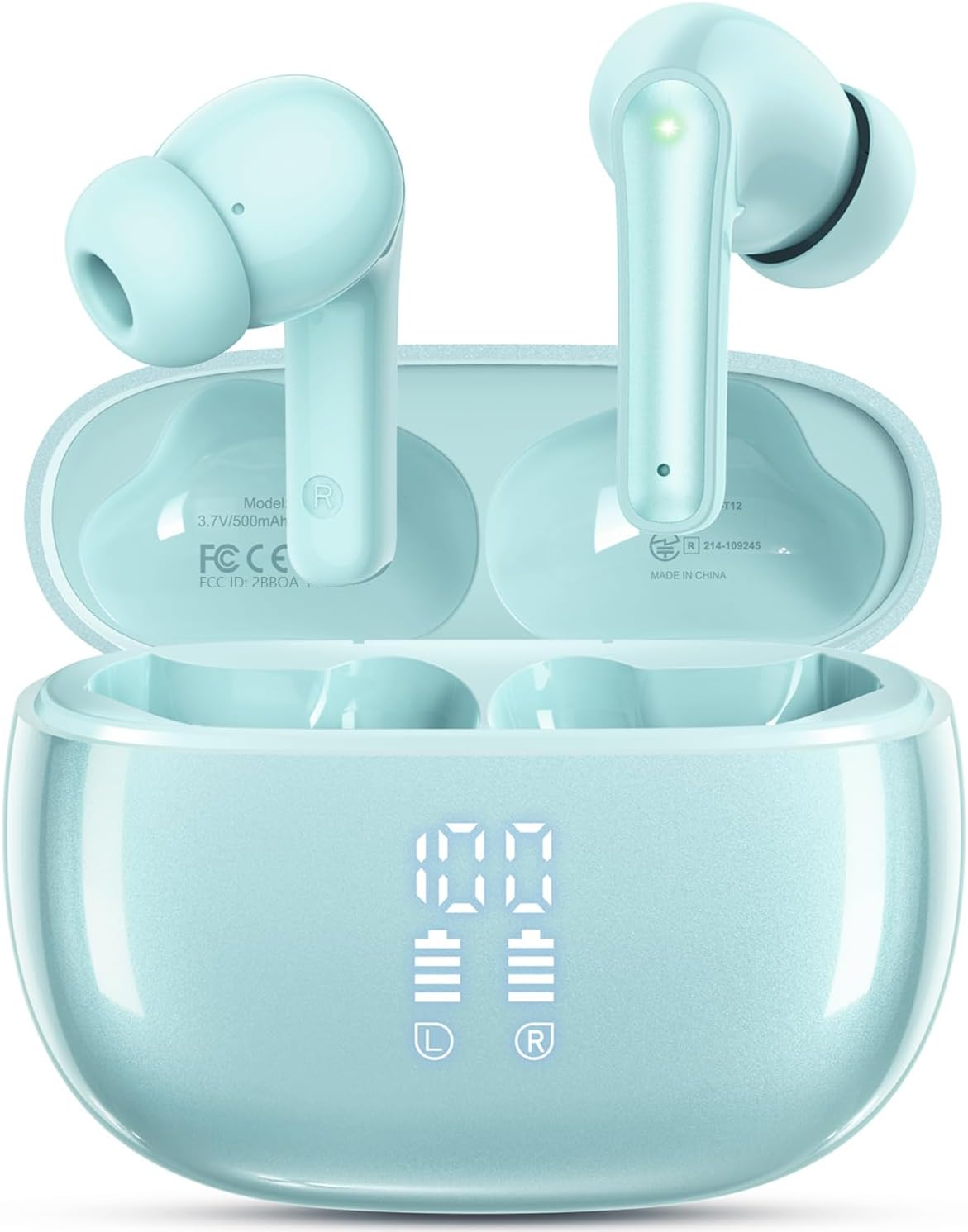 HUIFU Wireless Earbuds: 40H Playtime, Deep Bass, IPX7 Waterproof, Mint Green