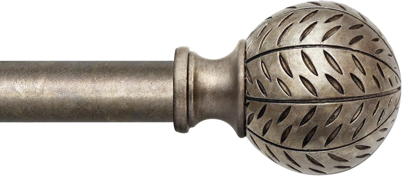 Silver Curtain Rods for Windows 66 to 120 Inch with Leaf Finials